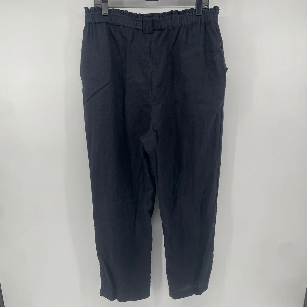C&C‎ California Linen Pants Women XL Black Paperbag Waist Straight Leg Trousers
